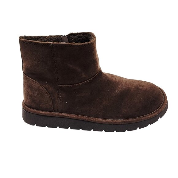Cozy Brown Faux Suede Ankle Boots With Zipper Closure & Faux Fur Lining Size 10 - Picture 7 of 10
